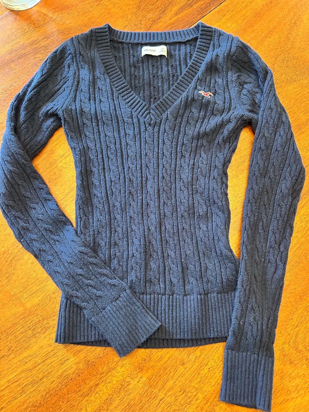 Hollister Navy V-Neck Cable Knit Sweater